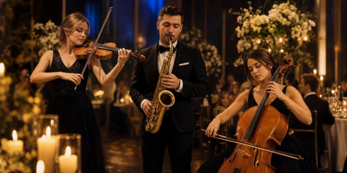 service-musicians Skrzypaczka grająca na żywo podczas eleganckiego przyjęcia
